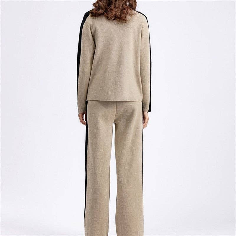 FurDecoration - Vente Ensemble de vêtements d'intérieur – femme - Ensemble de jogging avec pull à col rond et blocs de couleur3