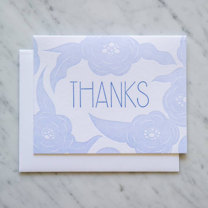 1147 - Thanks Floral Flowers, Letterpress Thank you Card for wholesale by Farmwood Press