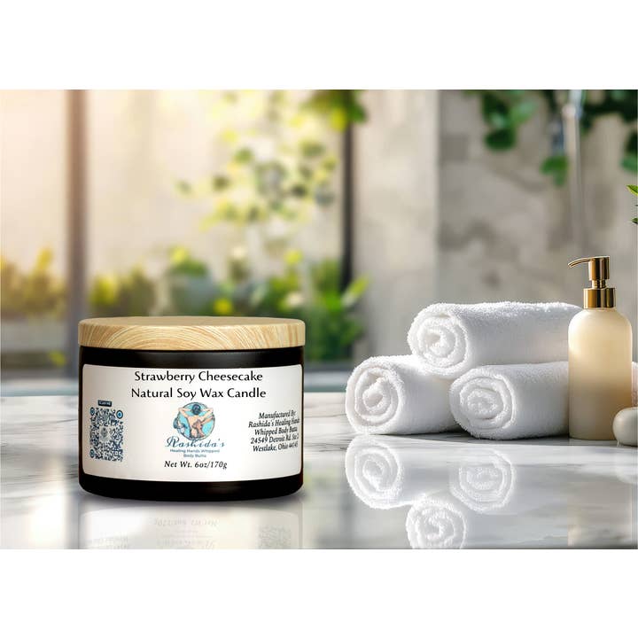 Strawberry Cheesecake 6oz Tin Soy Candle for wholesale by Rashida’s Healing Hands Whipped Body Butta