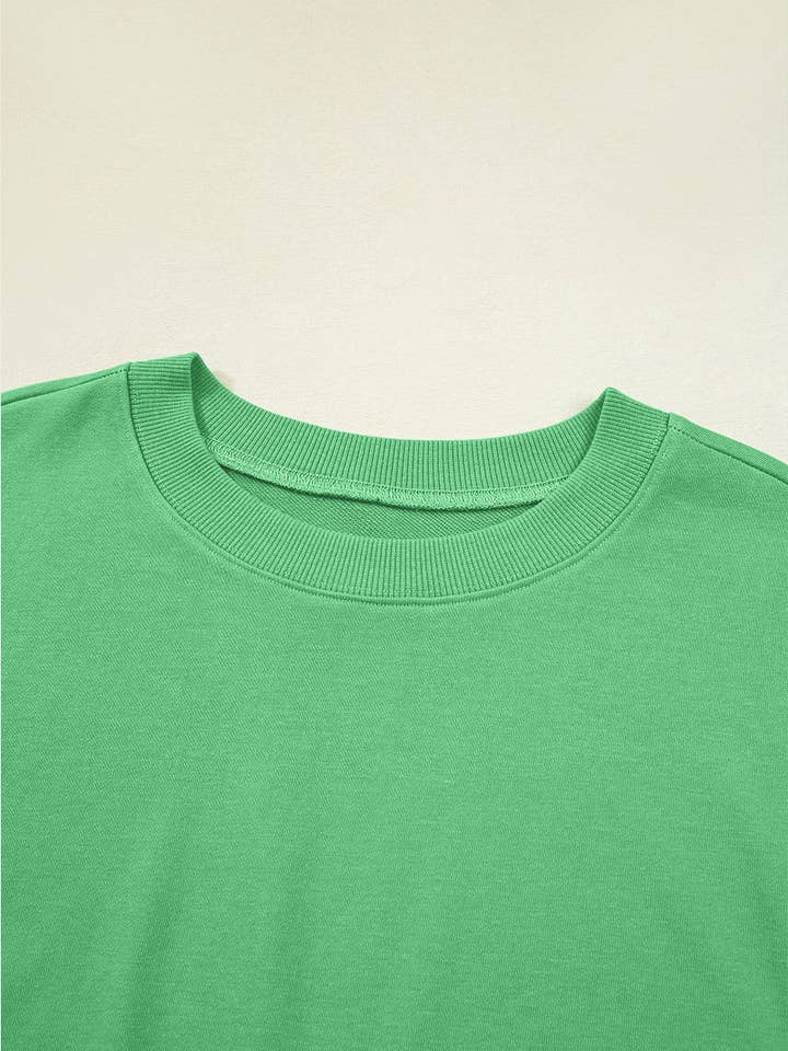 Bright Green Drop Shoulder Crop Pullover Drawstring Wide Leg Pants Set for wholesale on Faire4