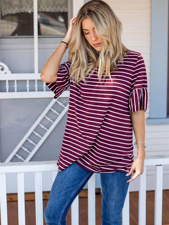 Tickled Teal - Wholesale Blouse - Women's - The Flare Sleeve Stripe Payton Top9