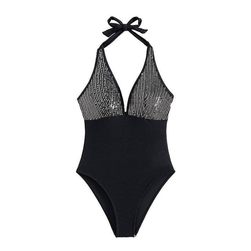 BLACK Backless One-Piece Shimmer Swimsuit for wholesale on Faire3