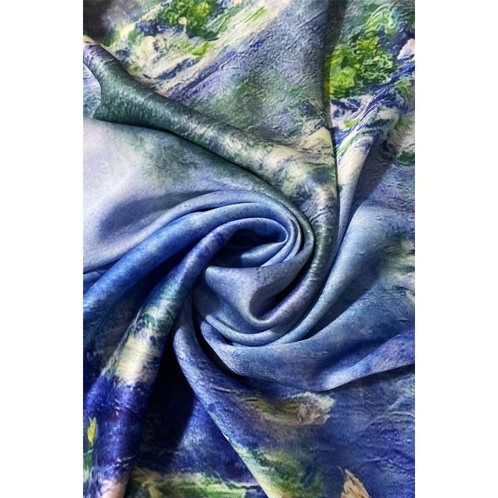 Blue Claude Monet Water Lily Print Scarf for wholesale on Faire