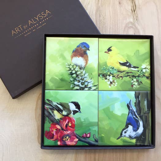 Vögel und Blühen Untersetzer-Set für den Großhandel von Art by Alyssa