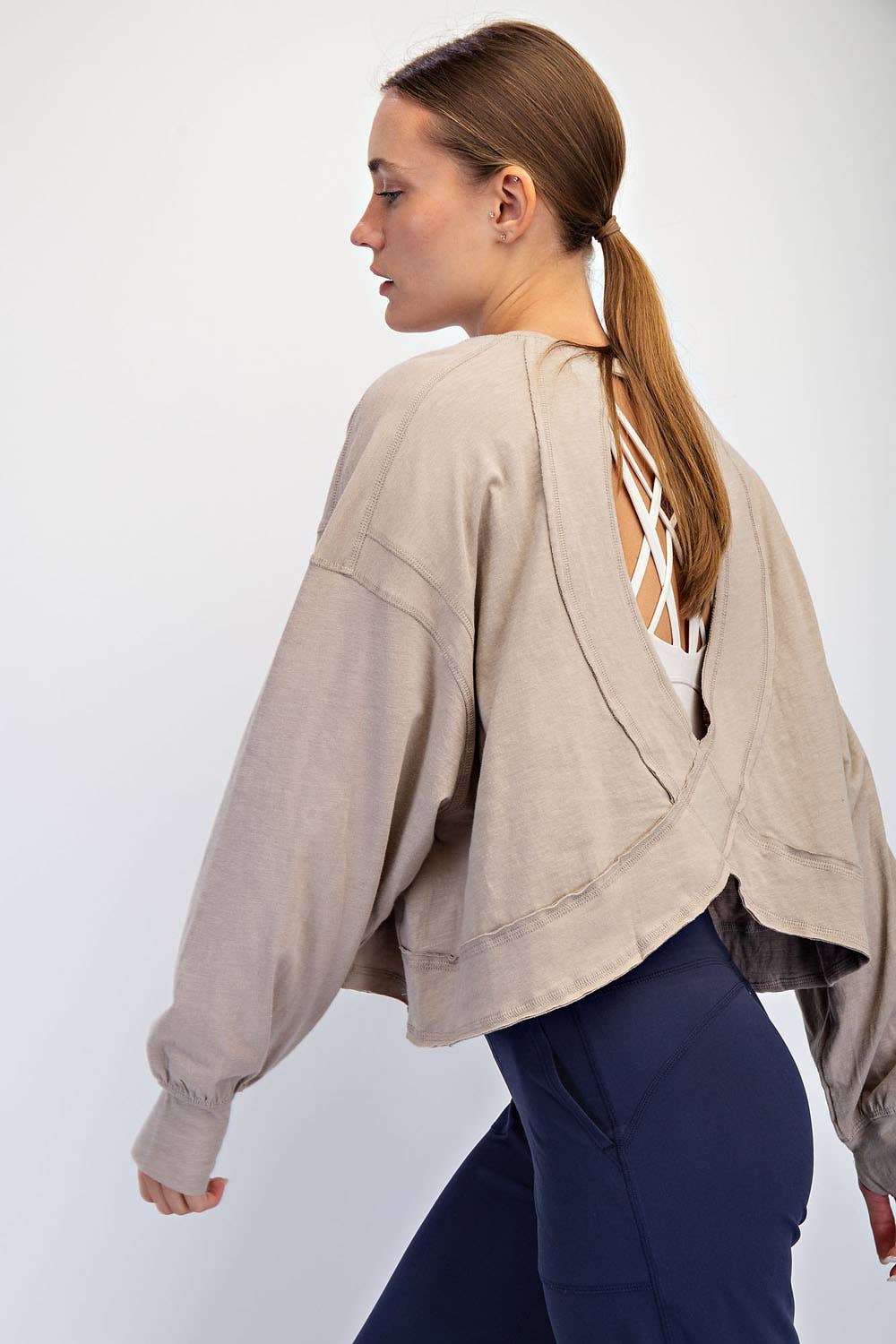 Rae Mode - Wholesale Lounge Top - Women's - COTTON SLUB OPEN BACK LONG SLEEVE TOP34