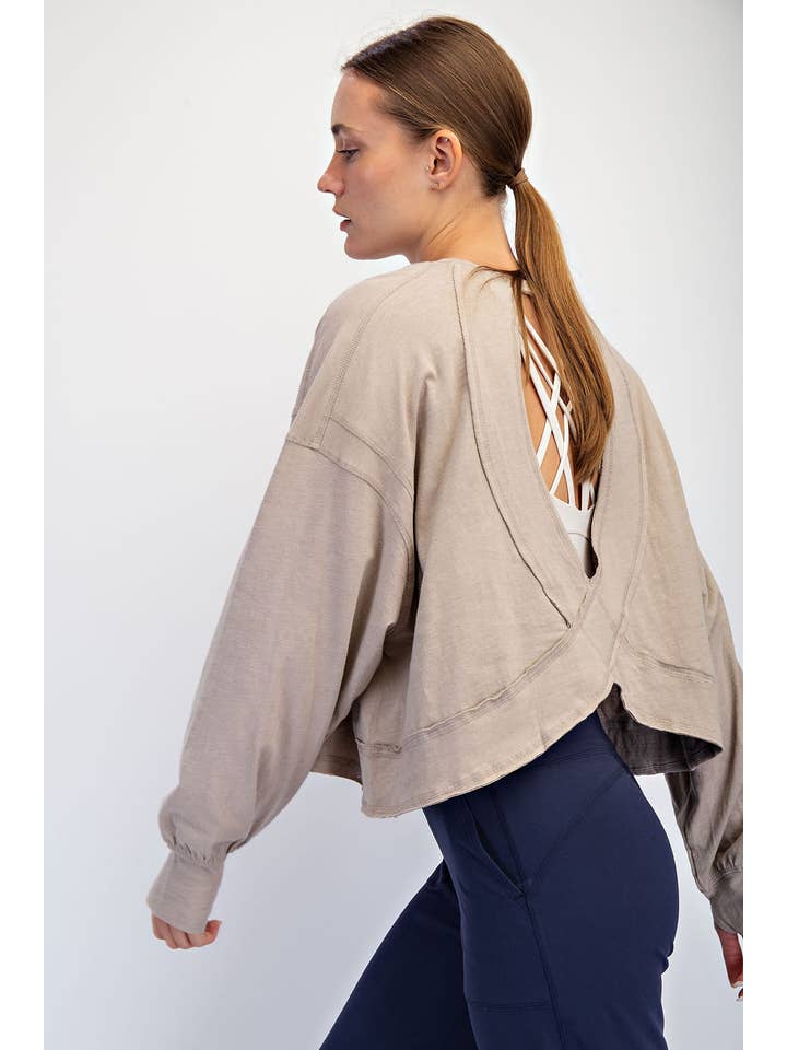 Rae Mode - Wholesale Lounge Top - Women's - COTTON SLUB OPEN BACK LONG SLEEVE TOP34