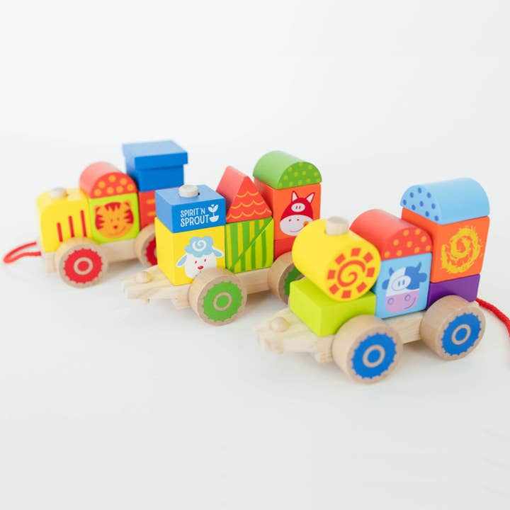 Spirit 'N Sprout - Wholesale Wood Toy - Kids - Farm Wooden Train Set for Kids - Pull Along Stacking Train9