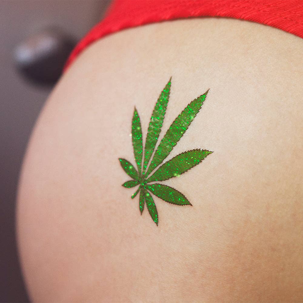Tattoonie – Großhandel Temporäre Tattoos – Glitzer-Marihuana-Tattoo (2er-Pack)1