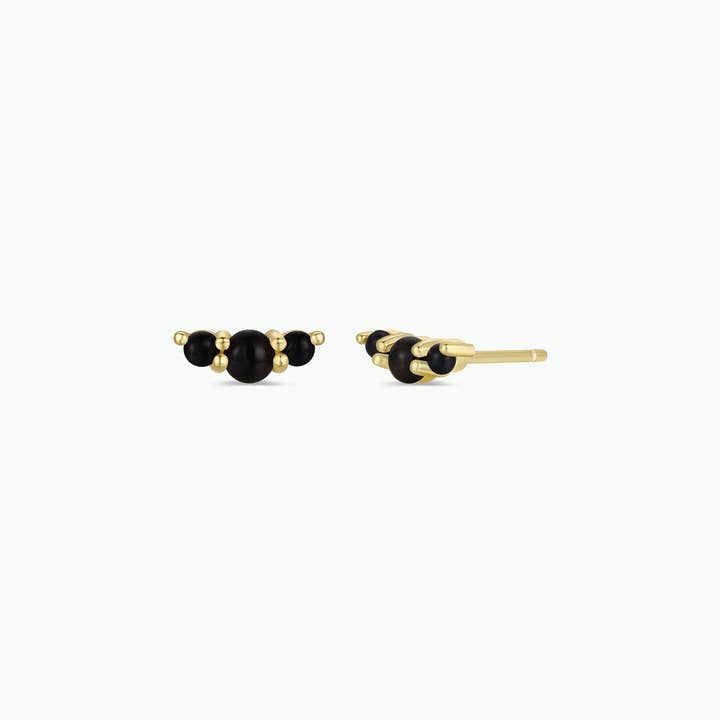 JaxKelly - Wholesale Stud/Post Earrings - Crescent Gold Earrings - Black Tourmaline1