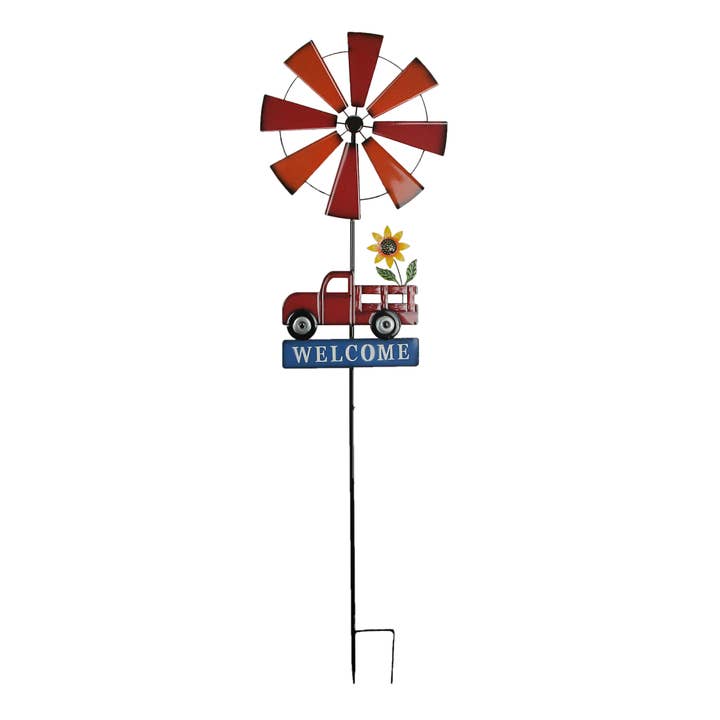 Red Farm Truck Windmill Spinner Welcome Garden Stake for wholesale by Zeckos