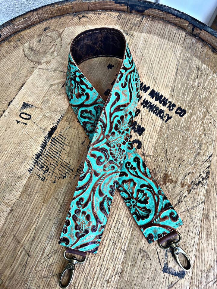 Turquoise Embossed Shoulder Strap for wholesale by TTT Leather Goods
