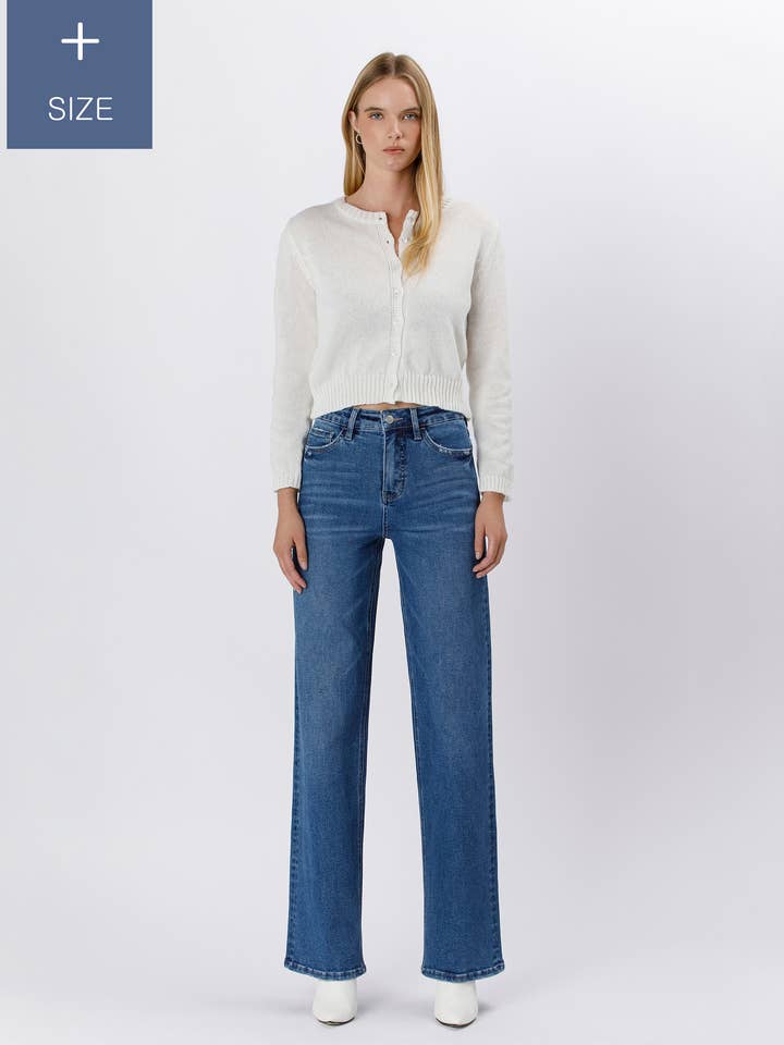 PLUS TUMMY CONTROL SUPER HIGH RISE 90'S WIDE JEANS LV1444-P for wholesale by Lovervet by VERVET