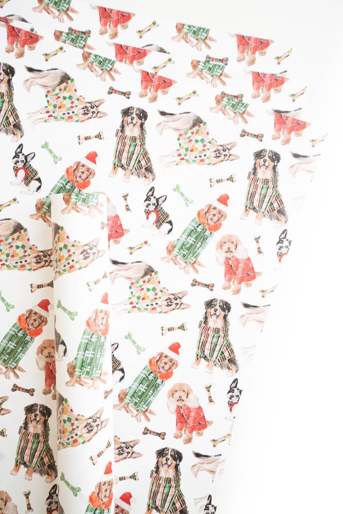 Lana's Shop - Wholesale Wrapping Paper Roll - Plaid Holiday Paws Dog Gift Wrap Roll1