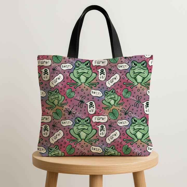 Frog Swear Words Snarky Ombre Humor Large Zipper Tote Bag for wholesale by The Geek Boutique
