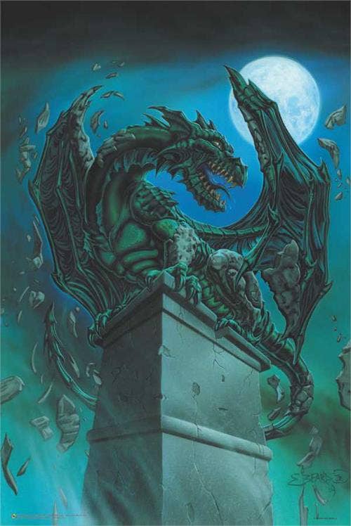 Scorpio Posters - Wholesale Poster - Awakening Gargoyle Dragon by: Ed Beard Poster - 24" X 36"0