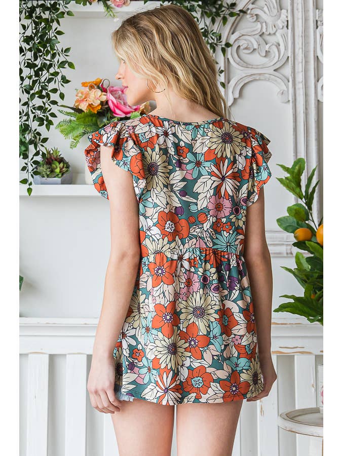 7th Ray - Vendita all'ingrosso Camicetta - Donna - Top a maniche svolazzanti con stampa floreale multicolore Baby Doll T516511