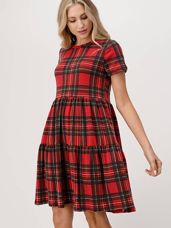 Plaid Babydoll Dress for wholesale by miroh