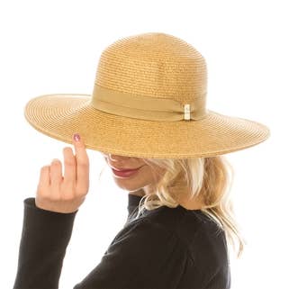 Solhat med bred kant m/guldbaraccent - UPF 50+ for engroshandel hos DNMC