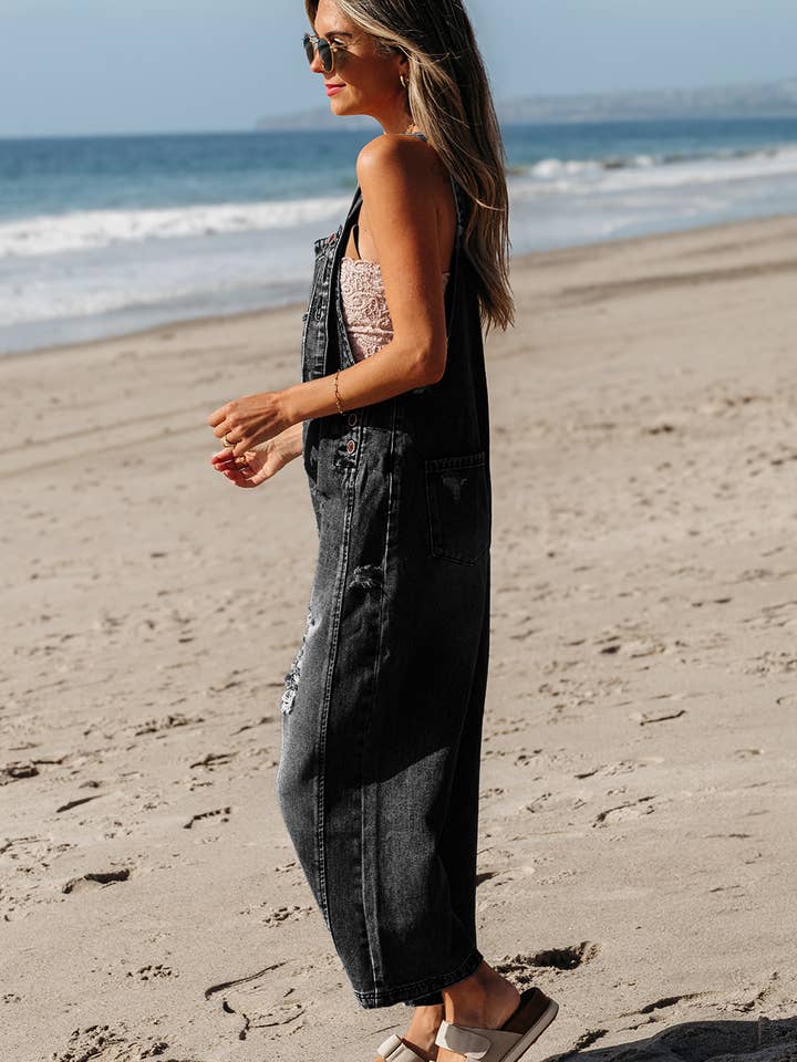 LALA LOO - Wholesale Overalls - Women's - Denim Bib Pocket Wide Leg Overall11