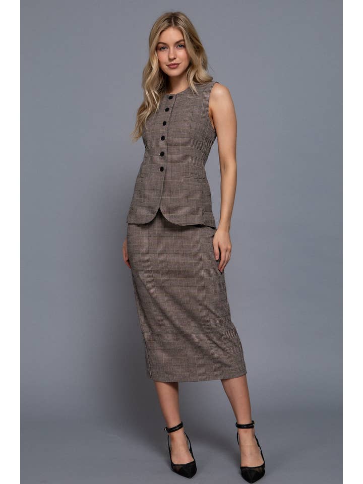 Active Basic | Active USA - Wholesale Suit Vest - Women's - Round Neck Button Down Check Woven Vest8