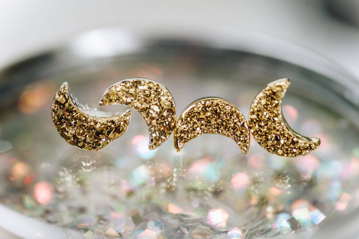 Rock Paradise - Wholesale Stud/Post Earrings - Crystal Moon Titanium Druzy Stud Earrings Electroplated 24k3