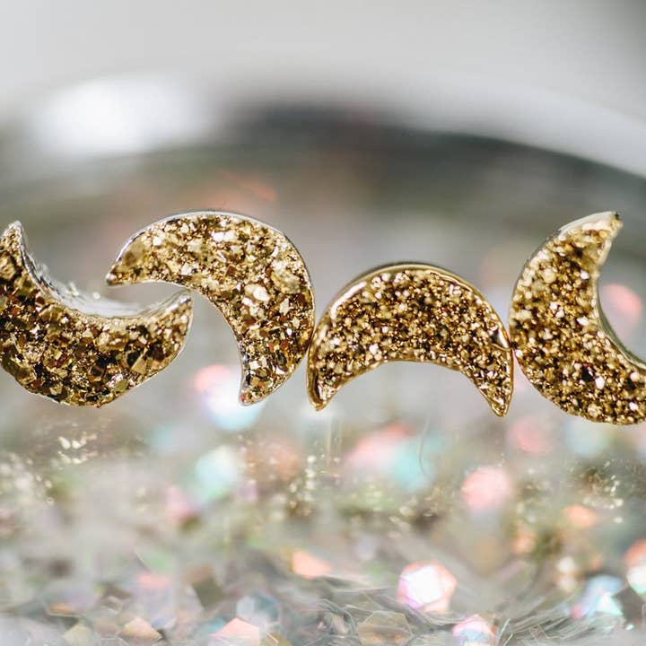 Rock Paradise - Wholesale Stud/Post Earrings - Crystal Moon Titanium Druzy Stud Earrings Electroplated 24k3