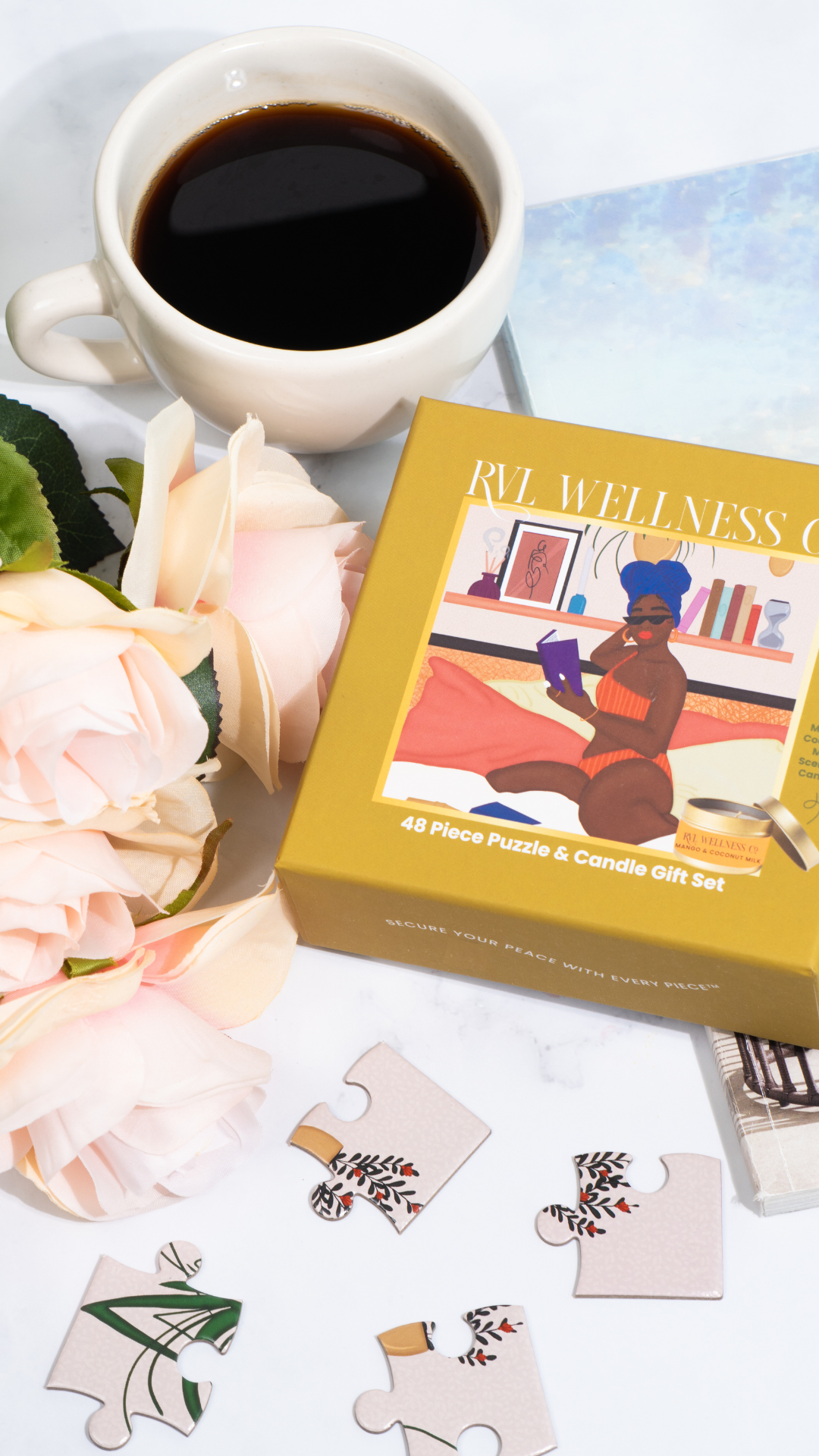 RVL Wellness Co. - Wholesale Puzzle - Adult - Reading & Relaxing | 48 Piece Puzzle & Candle Gift Set1