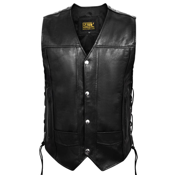 DALLX - Wholesale Outerwear Vest - Men's - DALLX Motorcycle Leather Vest with Adjustable Side Lace1