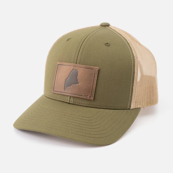 Range Leather Co. - Wholesale Trucker Hat - Unisex - Maine Silhouette Hat | Leather Patch Trucker Hat