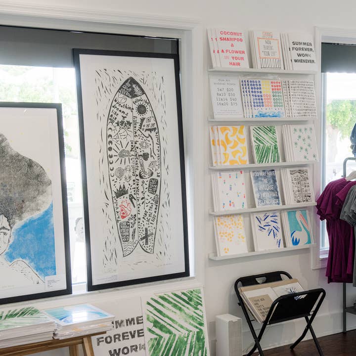 Valerie Perreault Studio - Wholesale Art Print - "Wash-Ashore " AQUA - Linocut Art Print 8