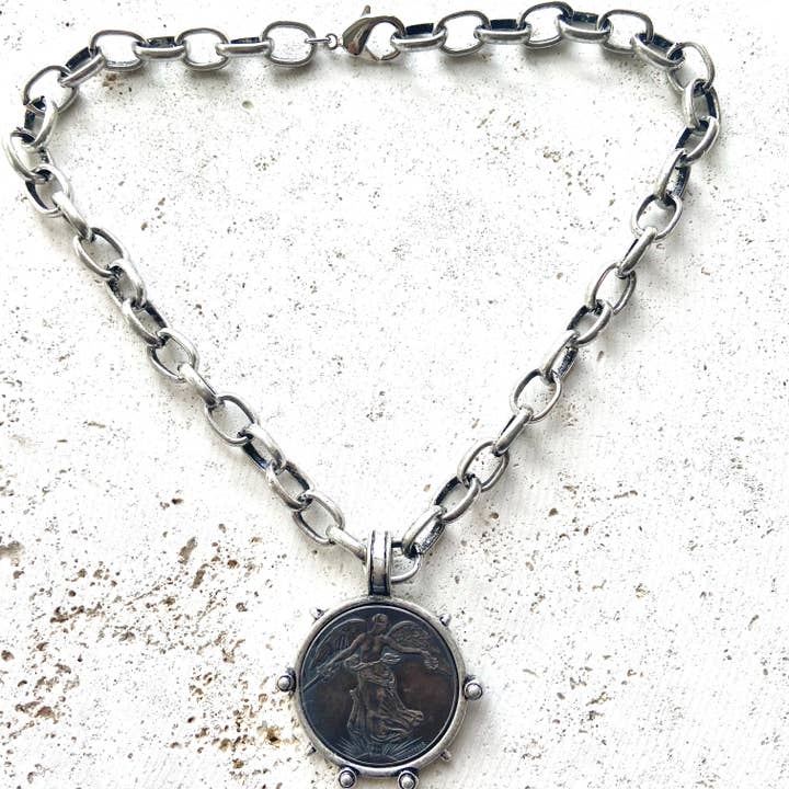 VB&CO Designs Handmade Jewelry - Wholesale Pendant/Charm Necklace - Medallion French Angel coin necklace boutique jewelry5