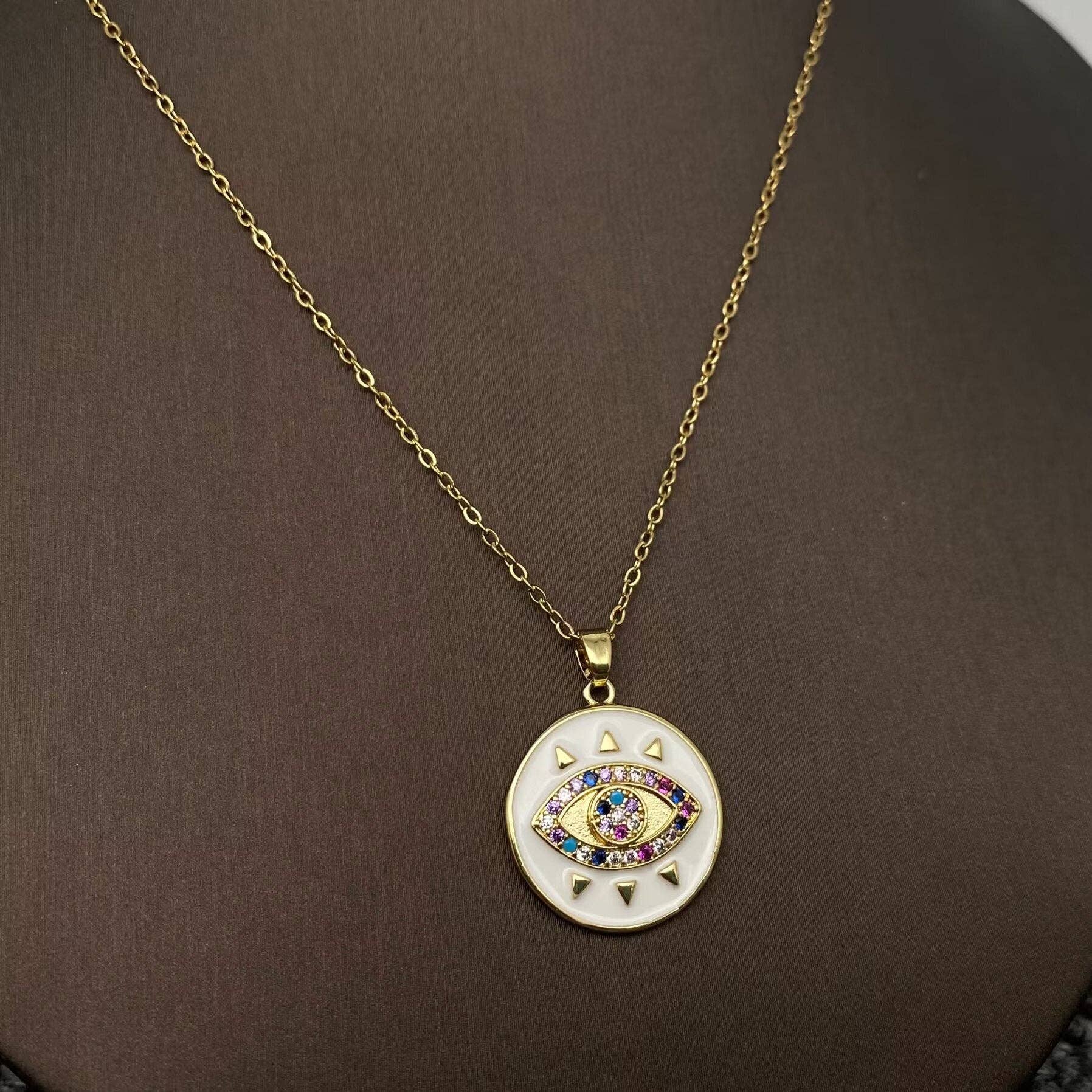 Mio Queena - Venta al por mayor Collares con colgantes/abalorios - Collar chapado en oro con colgante de ojos malvados con diamantes de imitación de varios estilos11