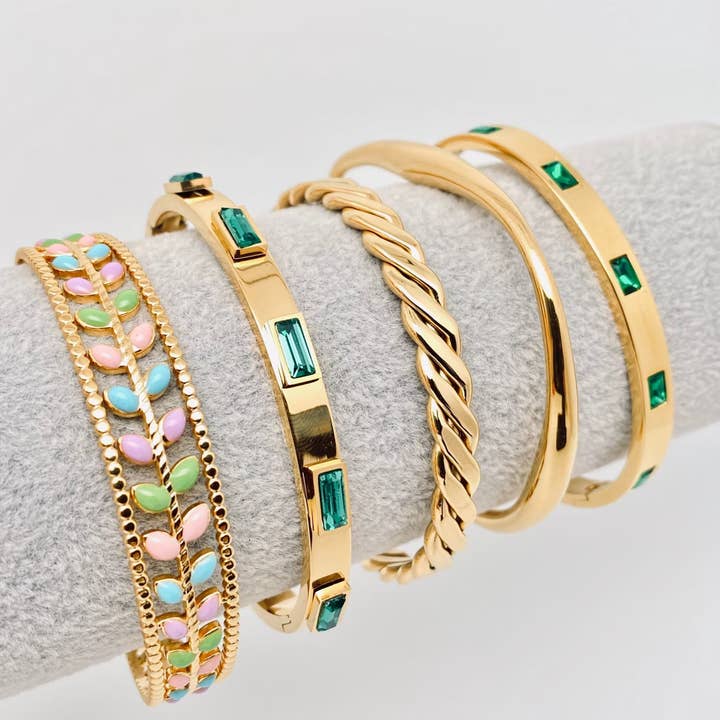 Mio Queena - Wholesale Cuff Bracelet - Multi Style 18K Gold Plated Stainless Steel Cuff Bangles-FGS