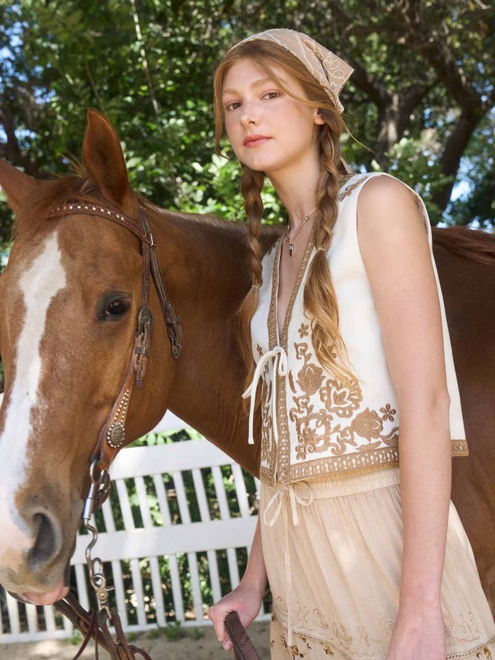 EMBROIDERY DETAIL FRONT TIE SLEEVELESS VEST  for wholesale by Blu Pepper