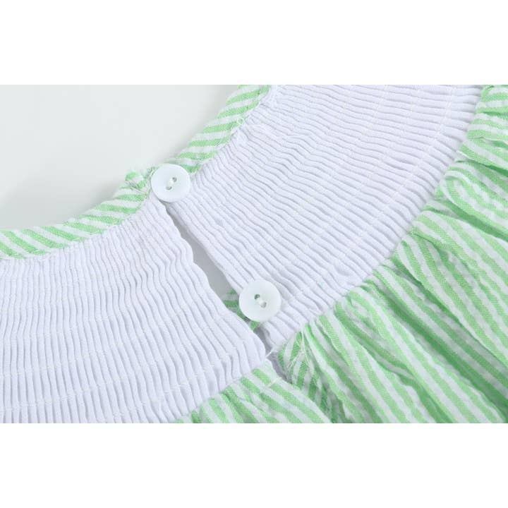 Lil Cactus - Wholesale Dress - Kids - Green Seersucker Watermelon Smocked Bishop Dress2