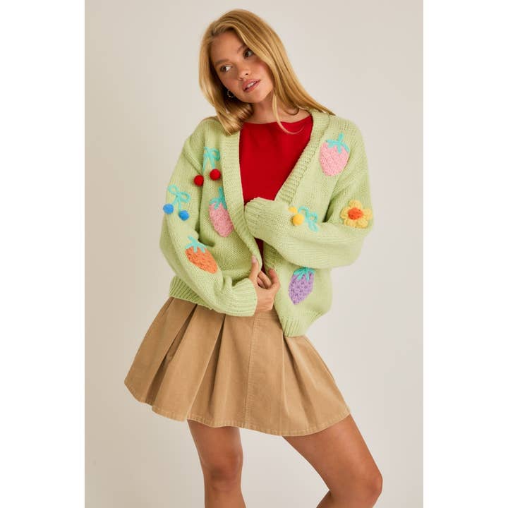 3D Strawberry Flower and Cherry Sweater Cardigan for Playful for wholesale by Apolline