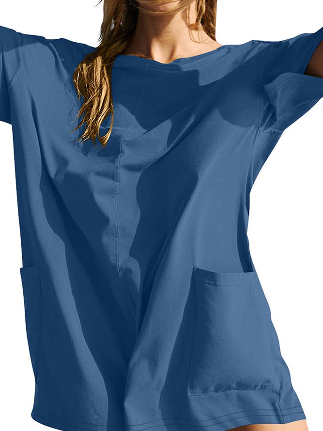 UNISHE - Wholesale Romper - Women's - Backless V Neck Short Sleeves Loose Pockets Romper ASJP07913