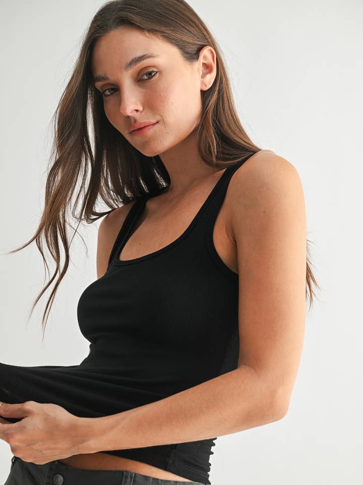Mono B - Wholesale Tank Top - Women's - Square Neck Ribbed Tank Top