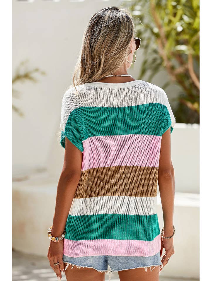 Little Daisy Closet - Wholesale Knit Sweater - Women's - LDC Color Block Notch V Neck Sweater T Shirt