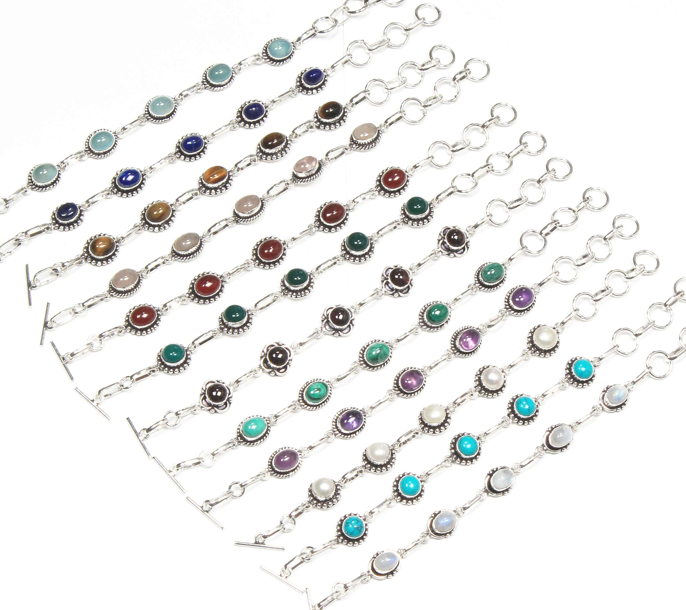 Handmade Jewels - Wholesale Link & Chain Bracelet - Natural Multi Color Gemstone Handmade Chain Bracelets For Women Wholesale Lot Assorted Crystal Silver Plated Bracelets2