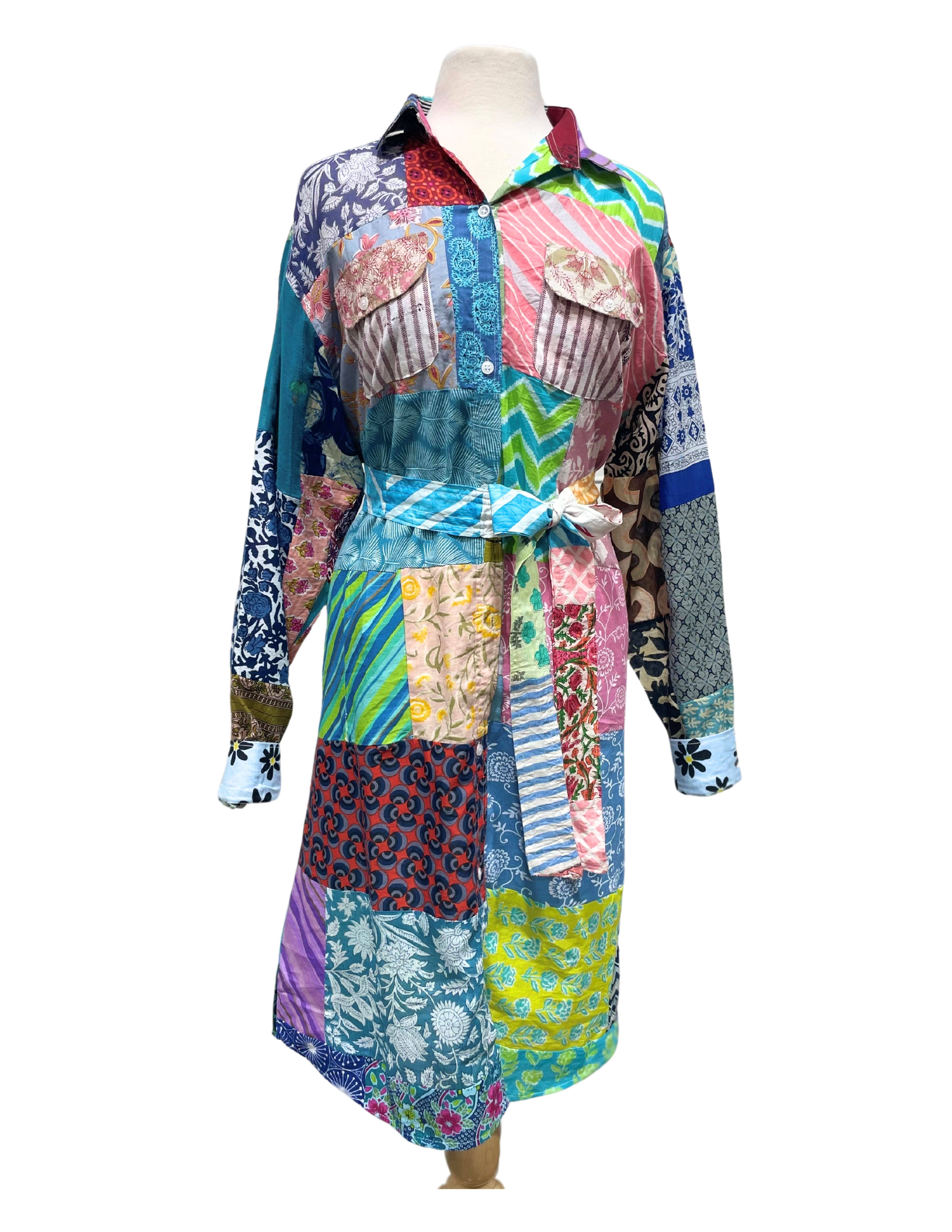 Kaleidoscope Accessories - Vente Robe – femme - Robe ceinturée à manches longues en patchwork, assortie1