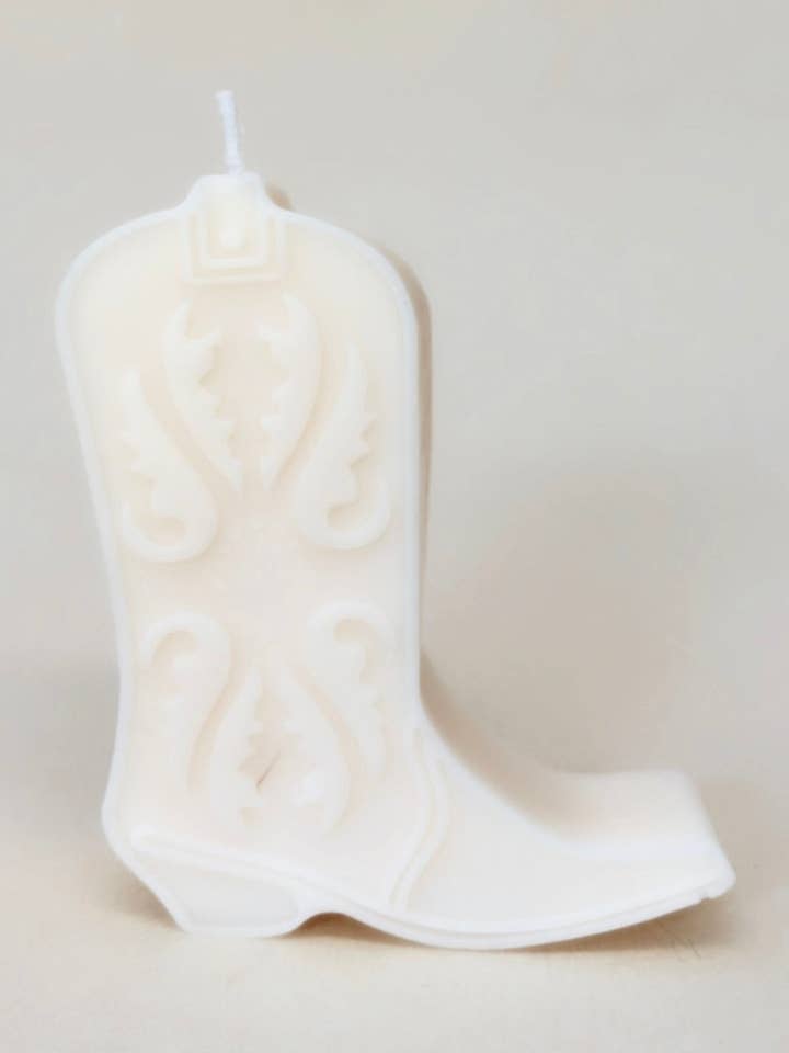 White Cowgirl Boot Candle for wholesale by The Ambient Company