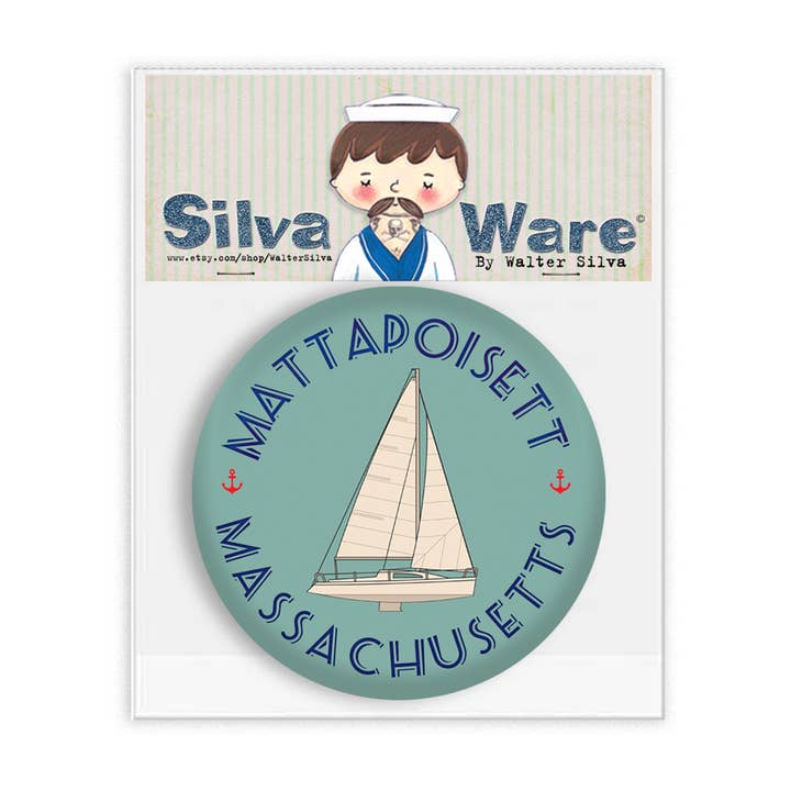 Mattapoisett, MA: SAILBOAT Souvenir NEODYMIUM Magnet for wholesale by Silva Ware By Walter Silva
