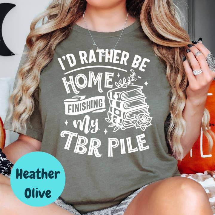 Purely Bookish - Wholesale Screen printed t-shirt – Women′s - TBR Pile Shirt, I'd Rather Be Home Reading Tee, Book Lover T-Shirt, Funny Bookish Graphic Tee, Introvert Bookworm Gift, Reading Shirt