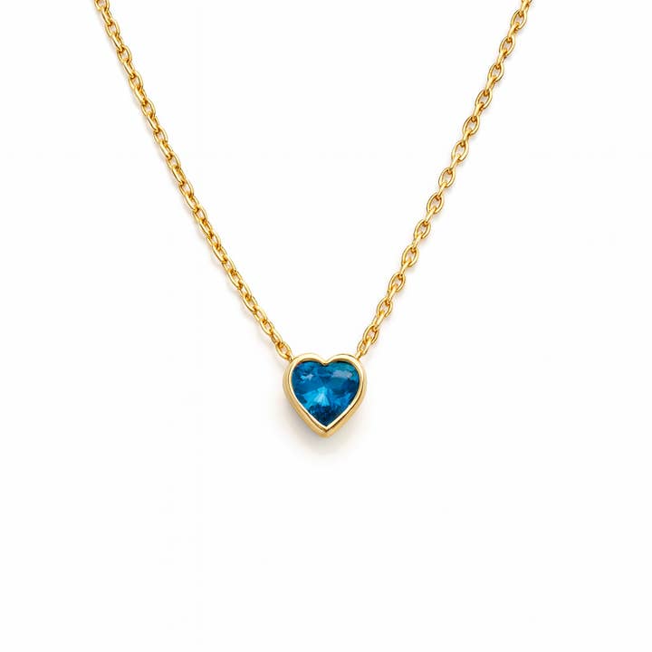 Ringblomma Blå Topas Hjärt Halsband | Guld Vermeil för wholesale av Ke Bella Jewelry