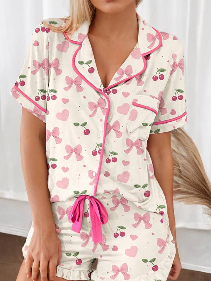 Little Daisy Closet - Wholesale Sleepwear Set - Women's - LDC Floral Casual Short Sleeve Two piece Pajamas
