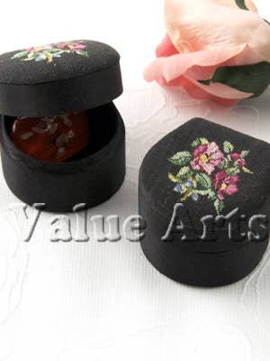 Black Rose Flower Petit Point Jewelry Box for wholesale by Value Arts