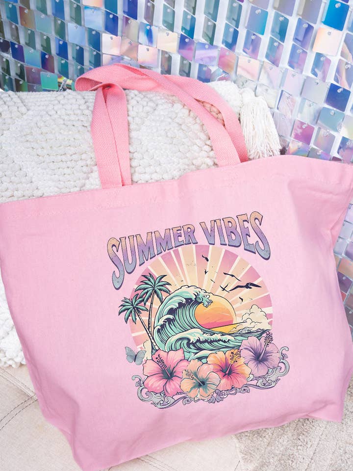 Hawaiian Summer Vibes Canvas Jumbo Tote for wholesale by Wholesale Accessory Market