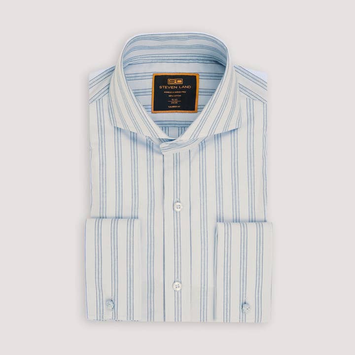 The Lorenzo | Cutaway Collar | Angled French Cuff | 100% Cotton | Blue for wholesale by Steven Land