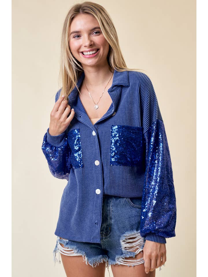 lovely melody - Wholesale Shirt Jacket/Shacket - Women's - LMT4179-Sparkle and Shine Ribbed Shacket